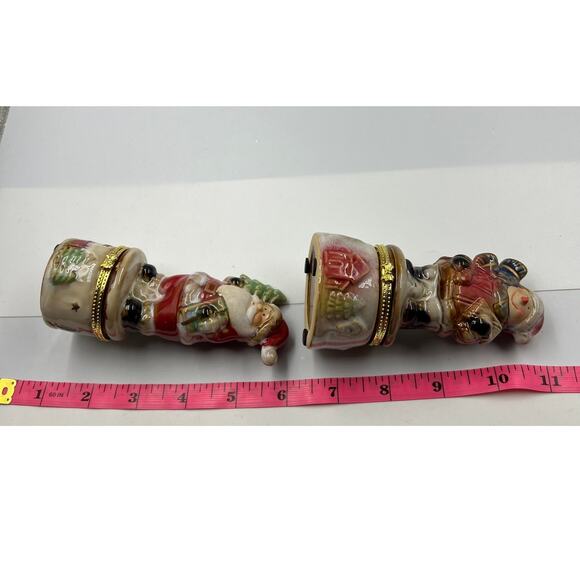 Vintage Set Porcelain Limoge Christmas Santa Snowman Trinket Boxes 4.5" Figurine - Picture 3 of 8